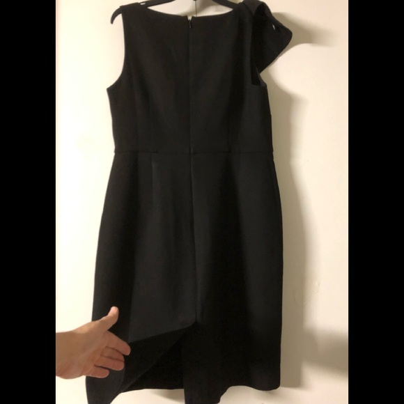 Ann Taylor Loft Dress Sz 8 Ruffle Neck Black Pencil Straight - Picture 11 of 11